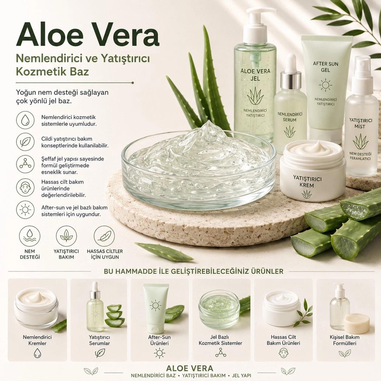 Aloe Vera – Nemlendirici ve Yatıştırıcı Kozmetik Baz