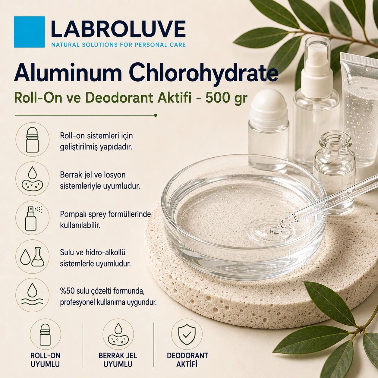 Labroluve Aluminum Chlorohydrate – Roll-On ve Deodorant Aktifi - 500 gr