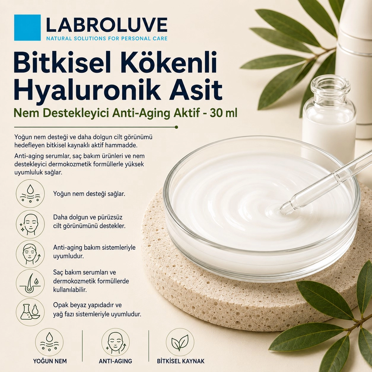 Labroluve Bitkisel Kökenli Hyaluronik Asit – Nem Destekleyici Aktif- 30 ml