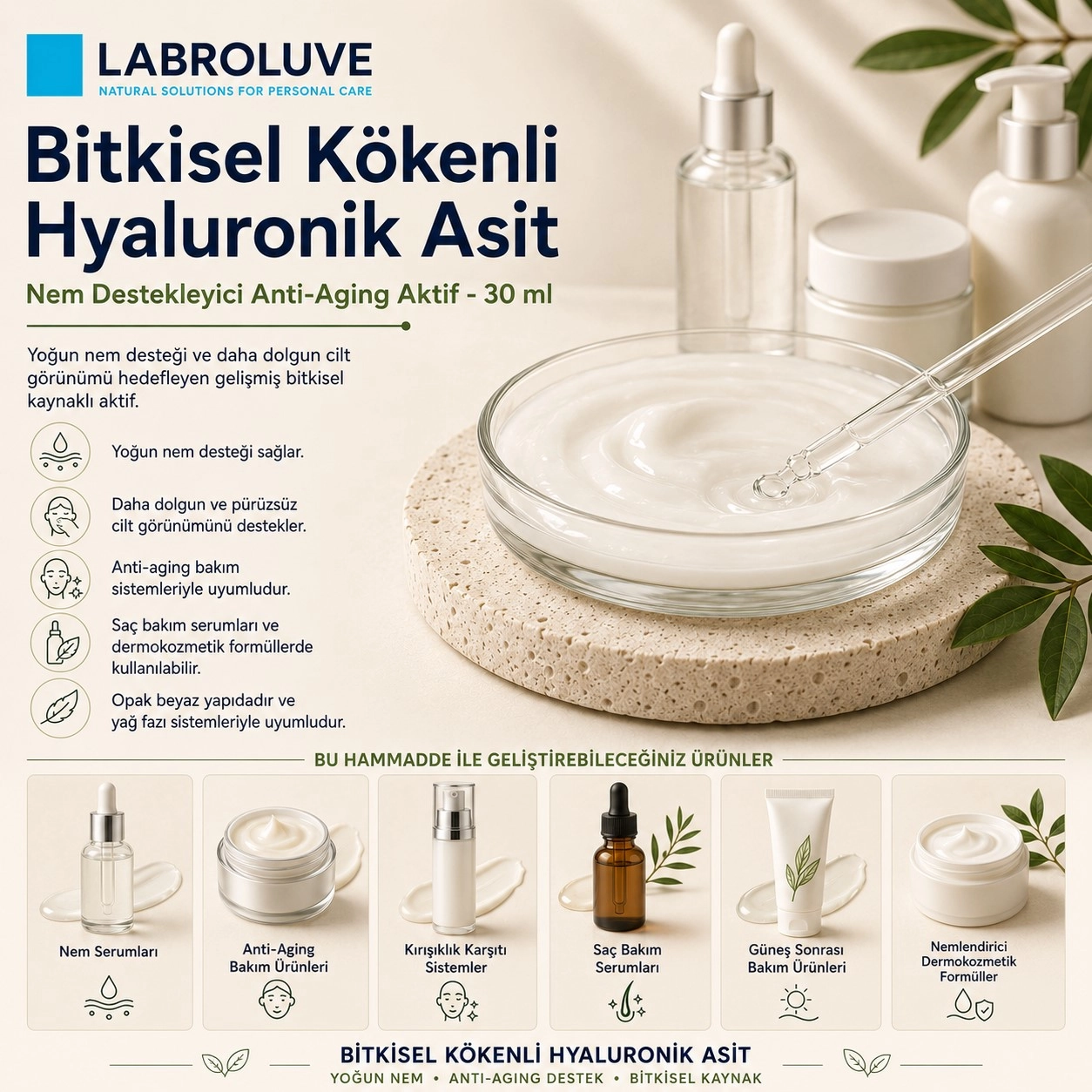 Labroluve Bitkisel Kökenli Hyaluronik Asit – Nem Destekleyici Aktif- 30 ml