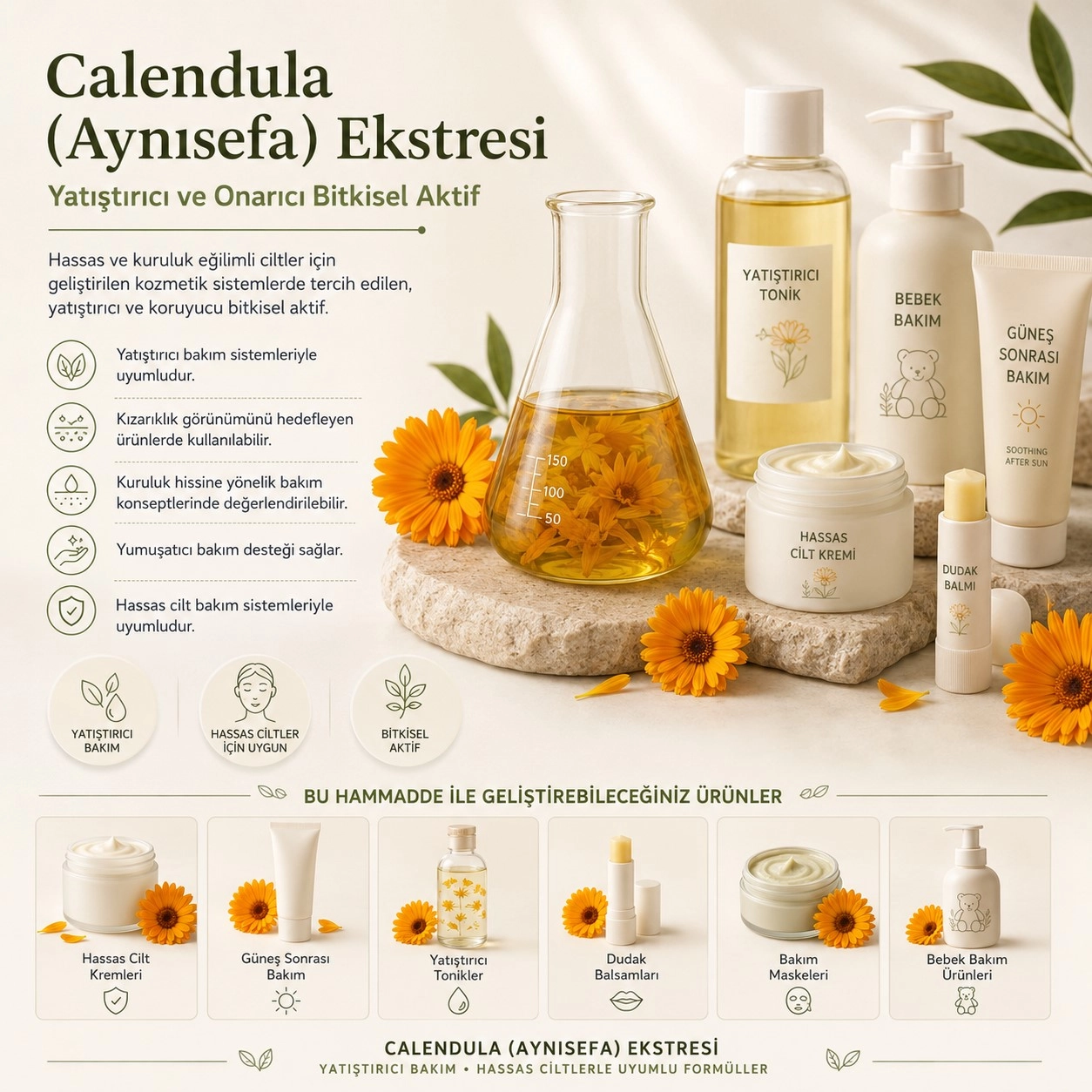 Calendula (Aynısefa) Ekstresi – Yatıştırıcı ve Onarıcı Bitkisel Aktif