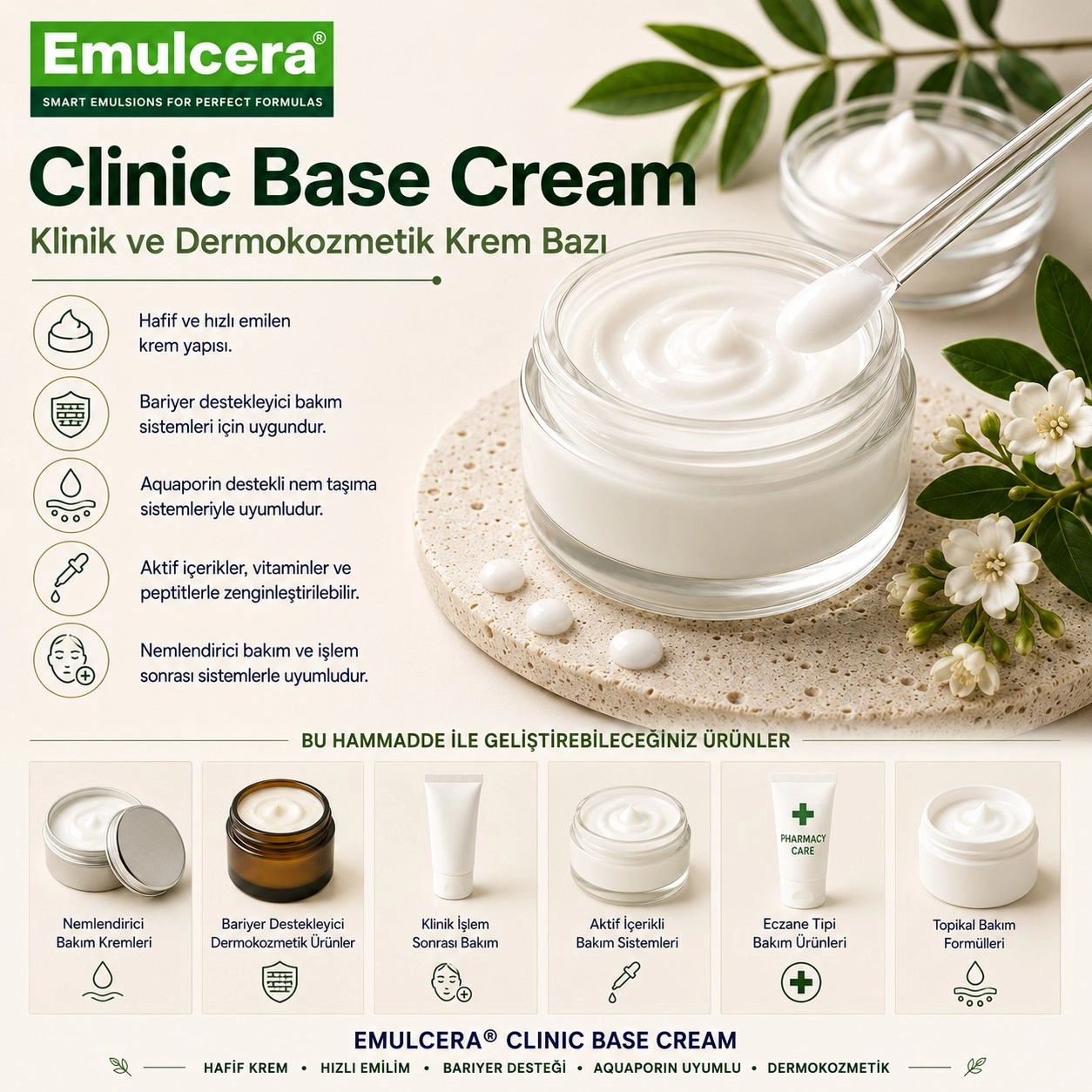 Emulcera Clinic Base Cream – Klinik Krem Baz Sistemi