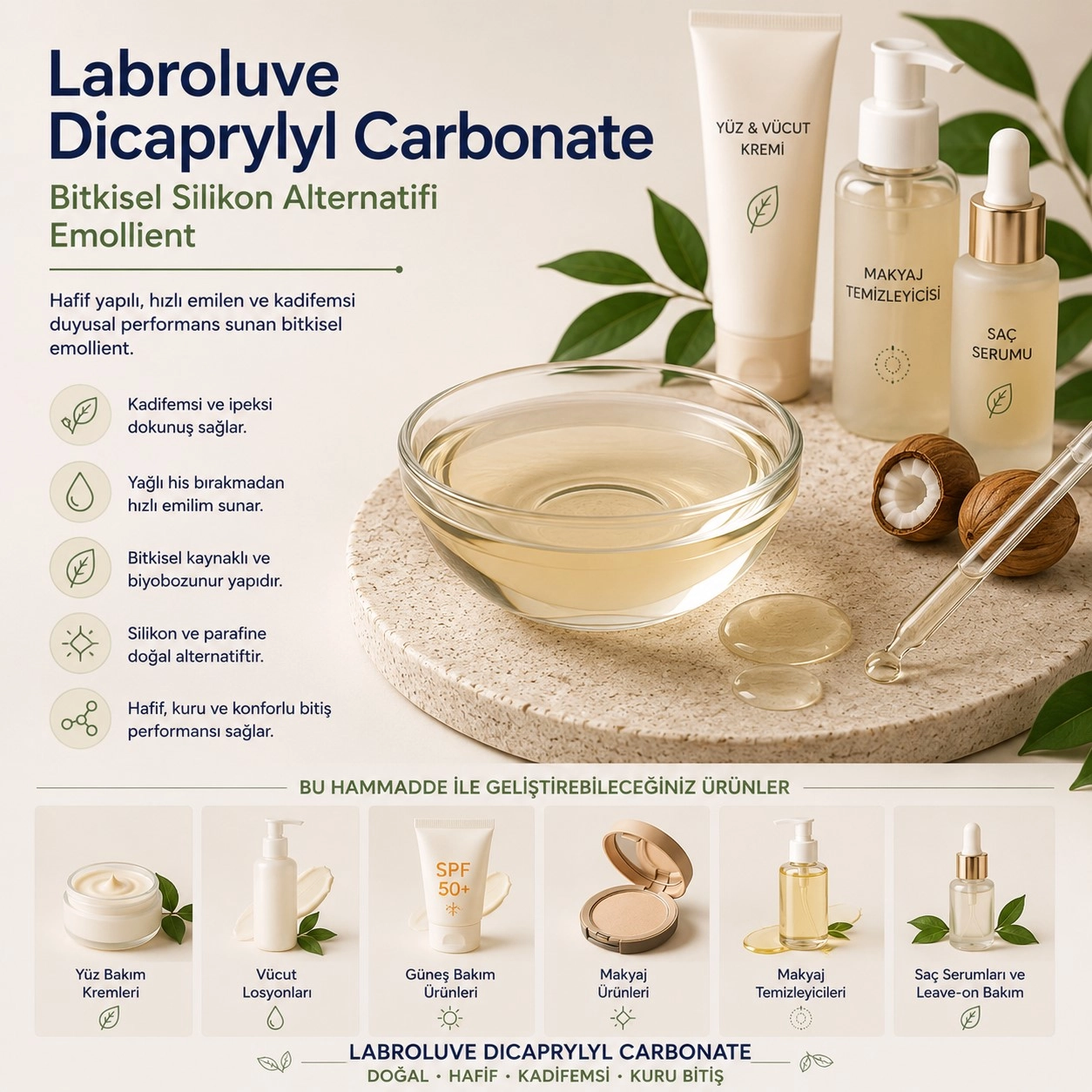 Labroluve Dicaprylyl Carbonate – Bitkisel Silikon Alternatifi Emollient