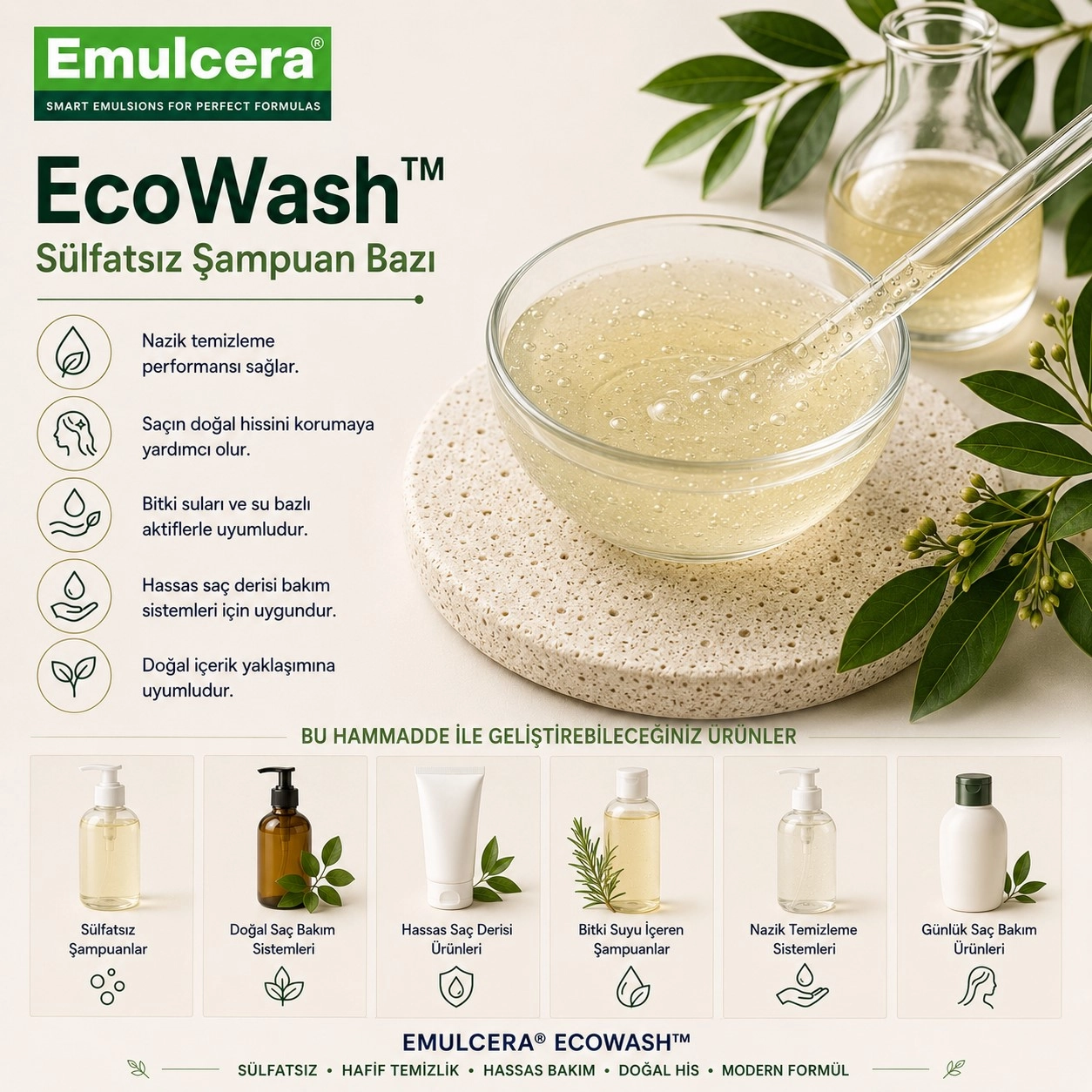 Emulcera EcoWash™ – Sülfatsız Şampuan Bazı