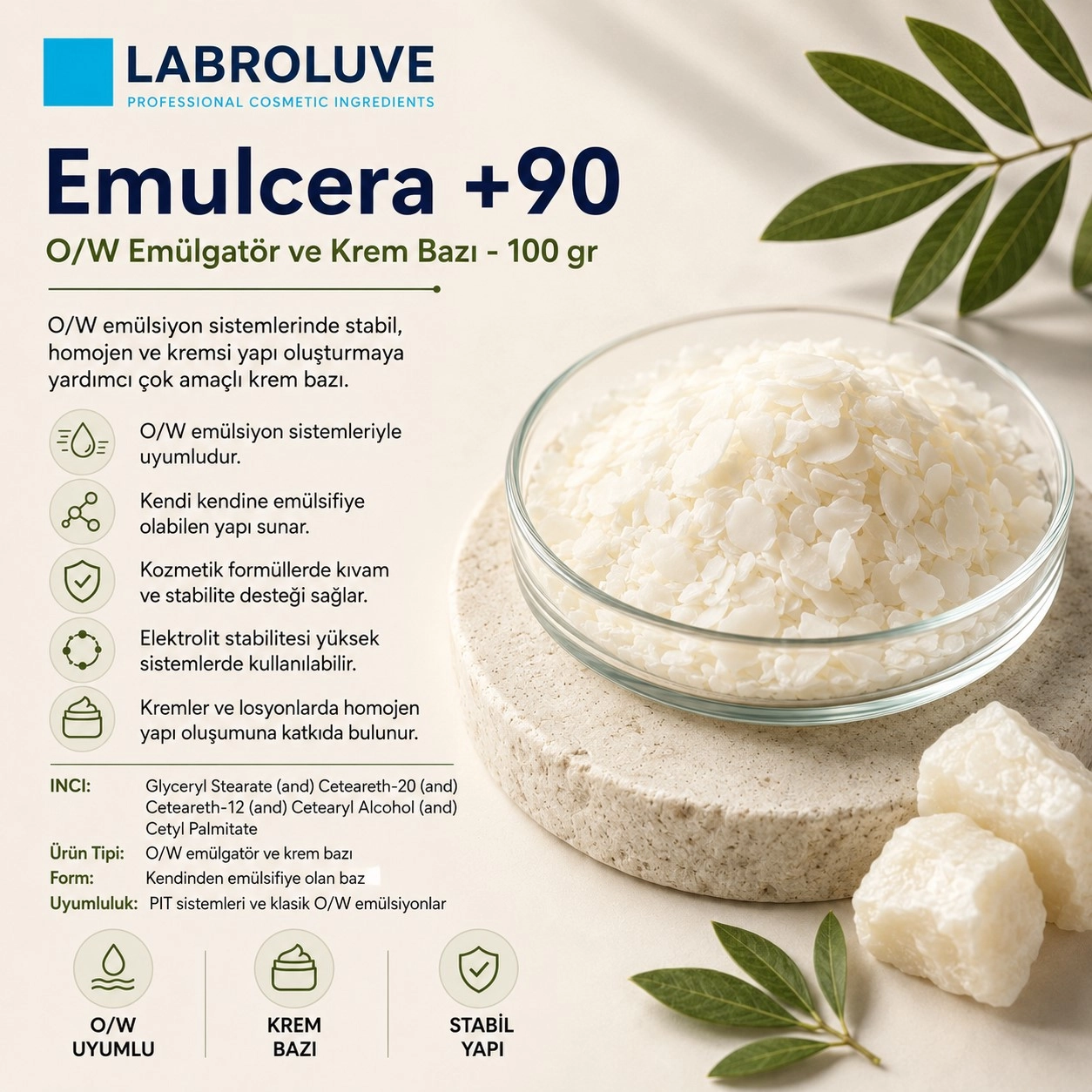 Emulcera +90 – O/W Emülgatör ve Krem Bazı - 100 GR