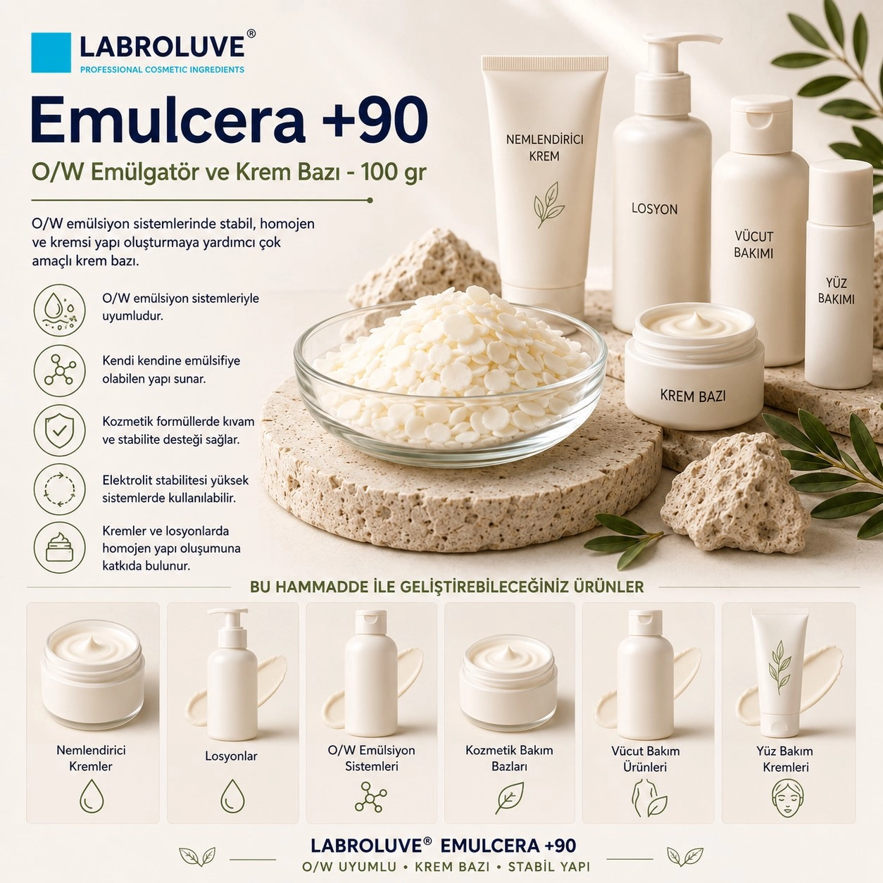 Emulcera +90 – O/W Emülgatör ve Krem Bazı - 100 GR