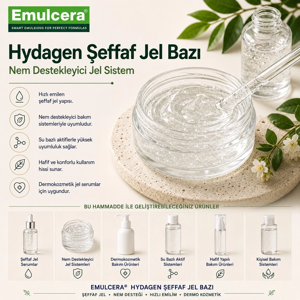 Emulcera Hydagen Şeffaf Jel Bazı – Nem Destekleyici Jel Sistem