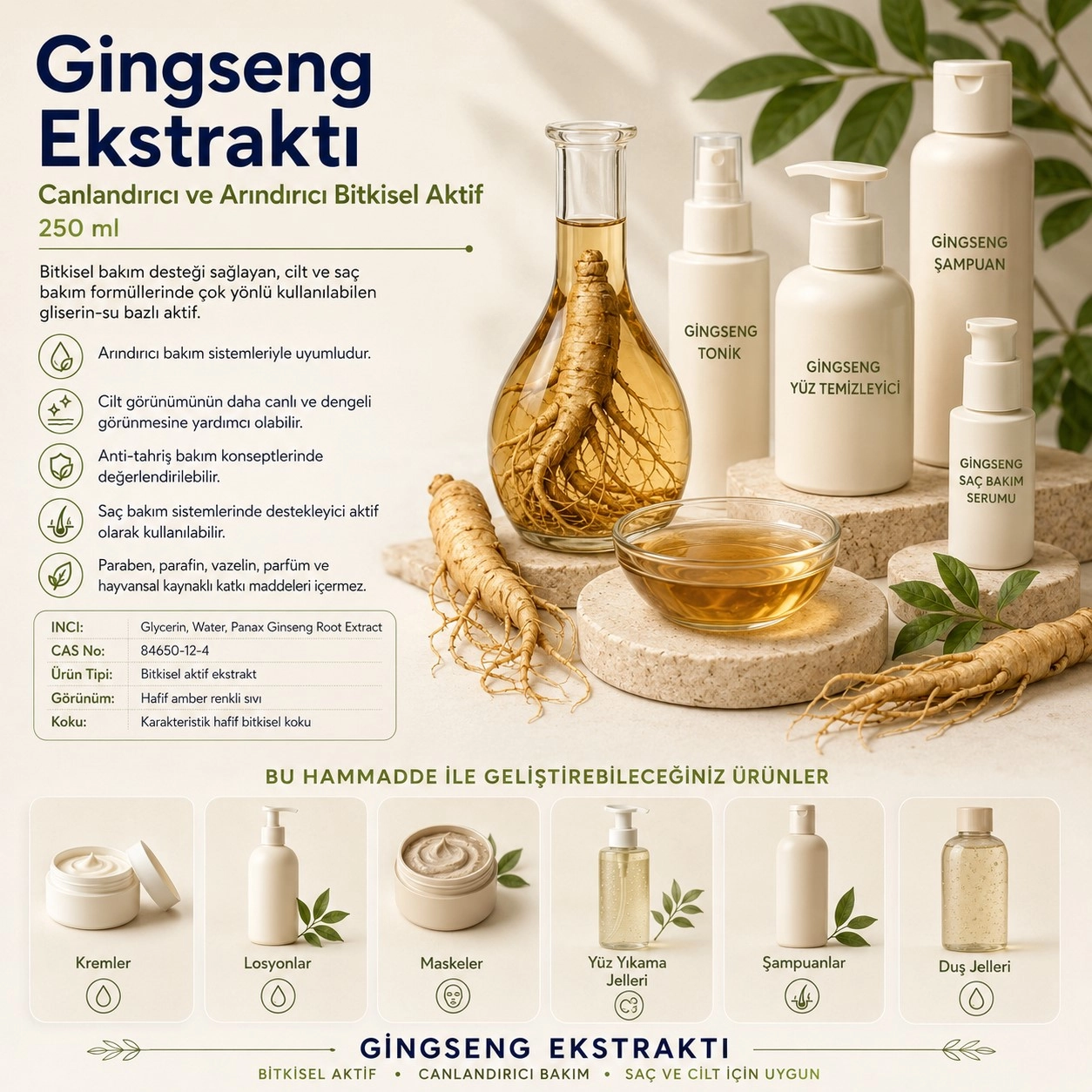 Gingseng Ekstraktı – Canlandırıcı ve Arındırıcı Bitkisel Aktif - 250 ml
