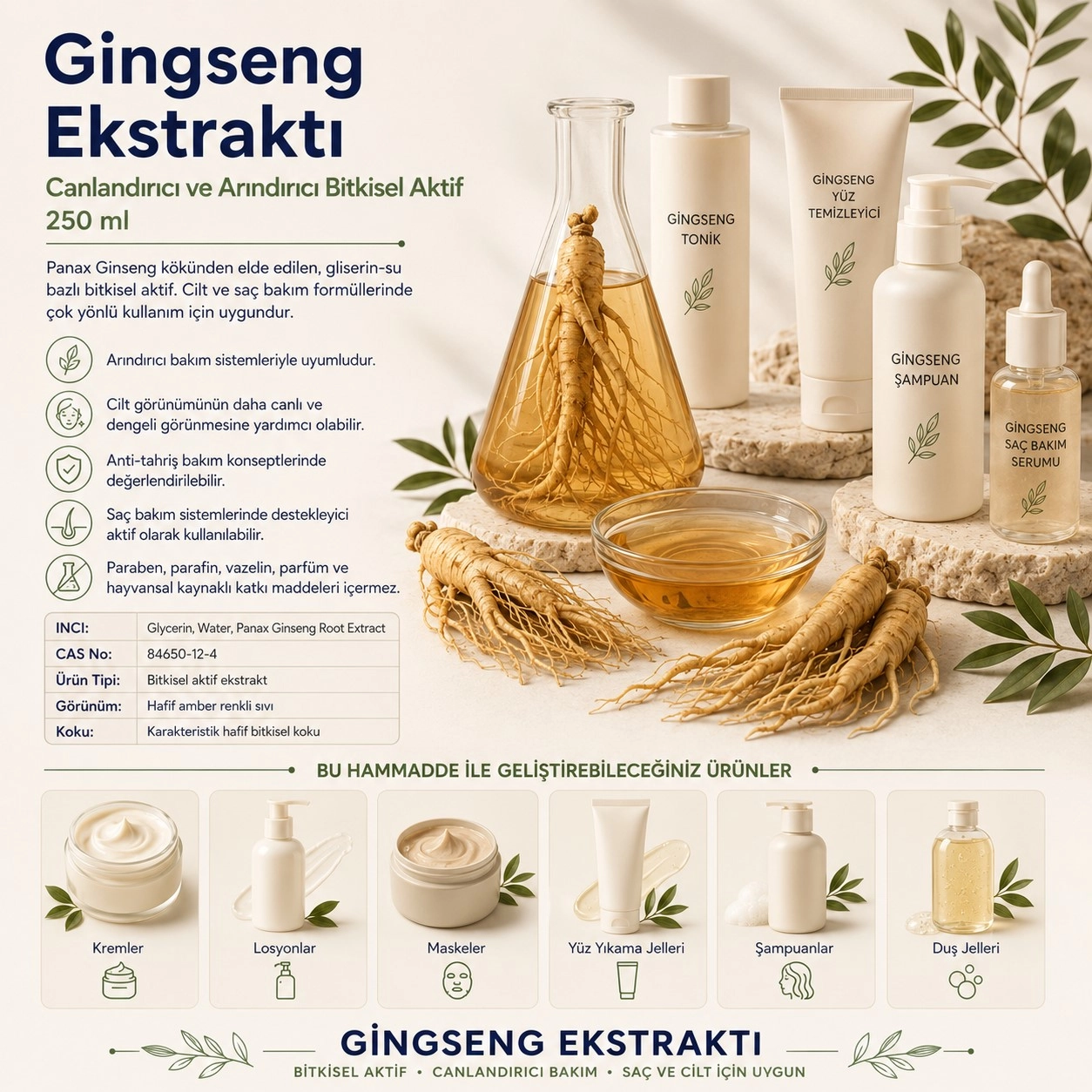 Gingseng Ekstraktı – Canlandırıcı ve Arındırıcı Bitkisel Aktif - 250 ml