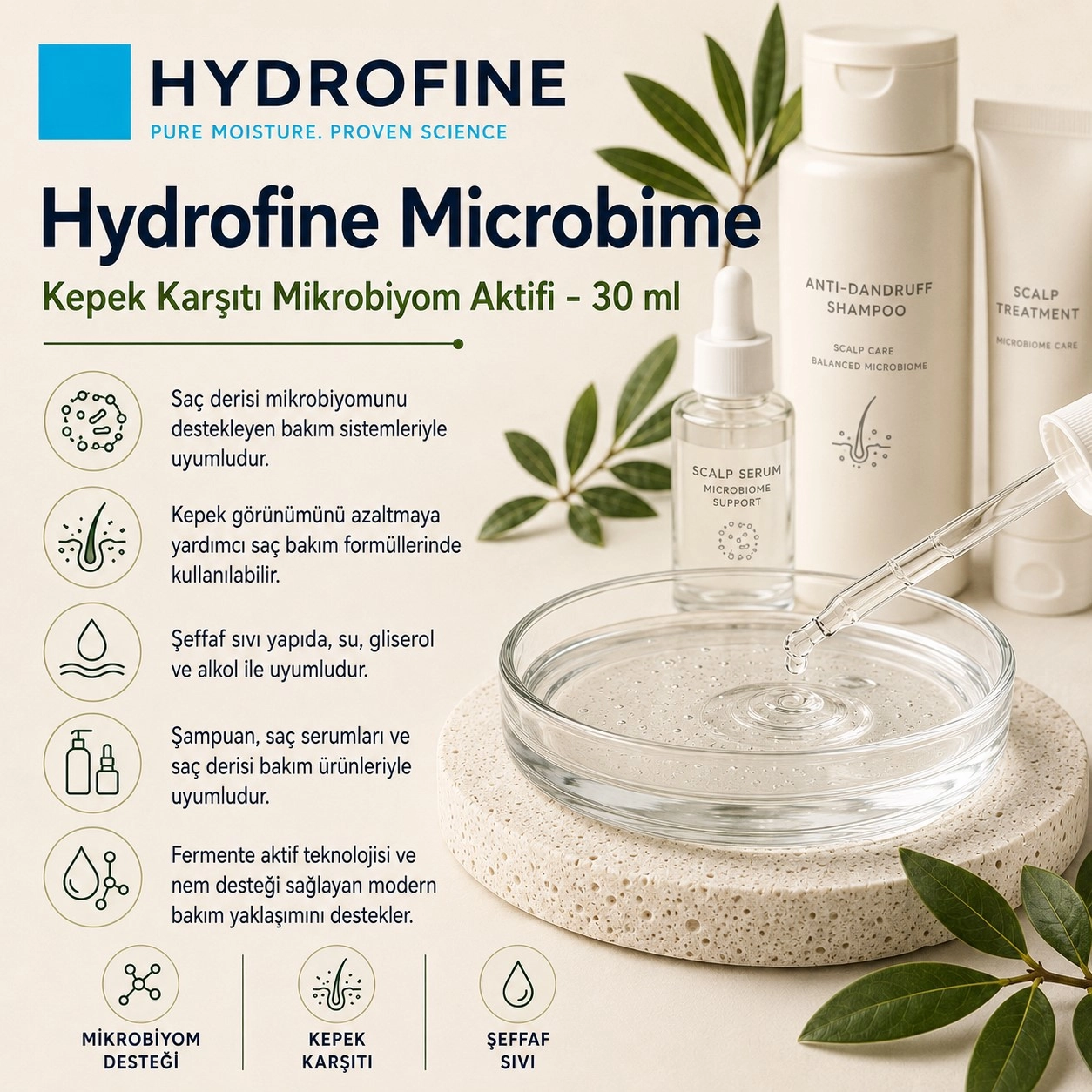 Hydrofine Microbime – Kepek Karşıtı Mikrobiyom Aktifi - 30 ml