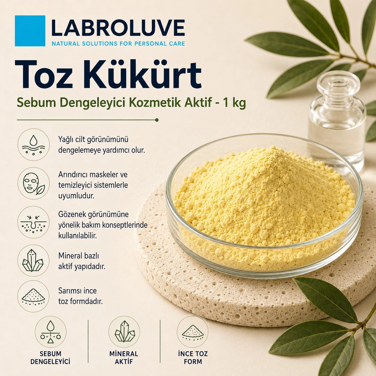 Labroluve Toz Kükürt – Sebum Dengeleyici Kozmetik Aktif - 1 kg