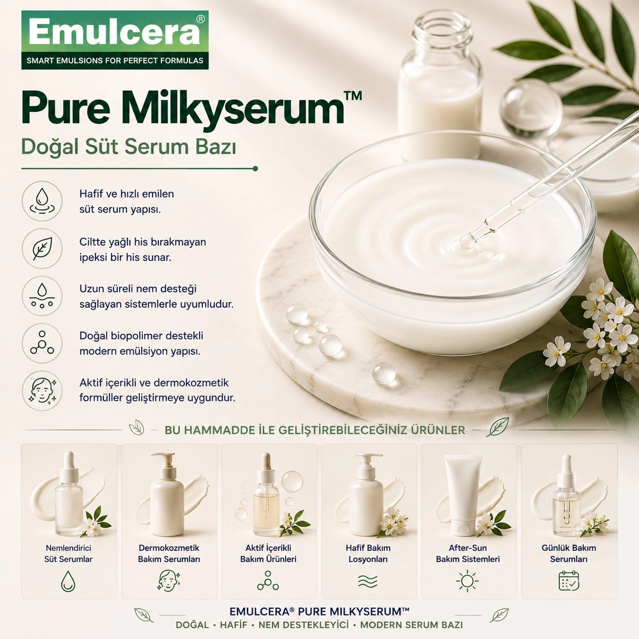 Emulcera Pure Milkyserum™ – Doğal Süt Serum Bazı