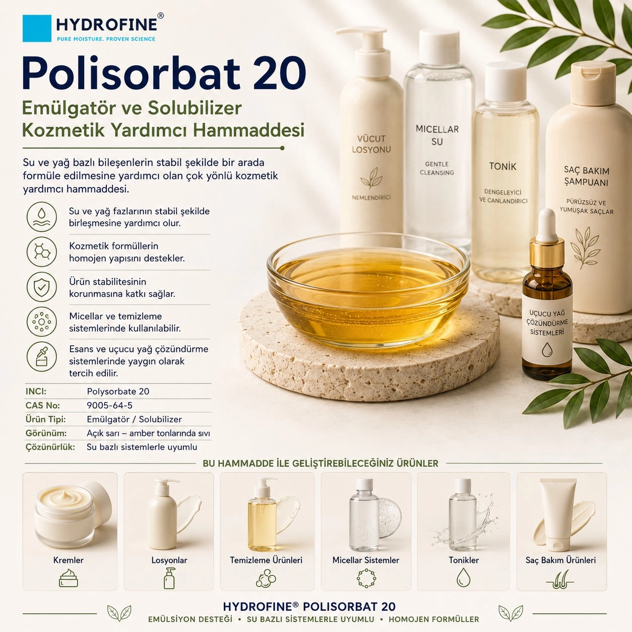 Polisorbat 20 – Emülgatör ve Solubilizer Kozmetik Hammaddesi