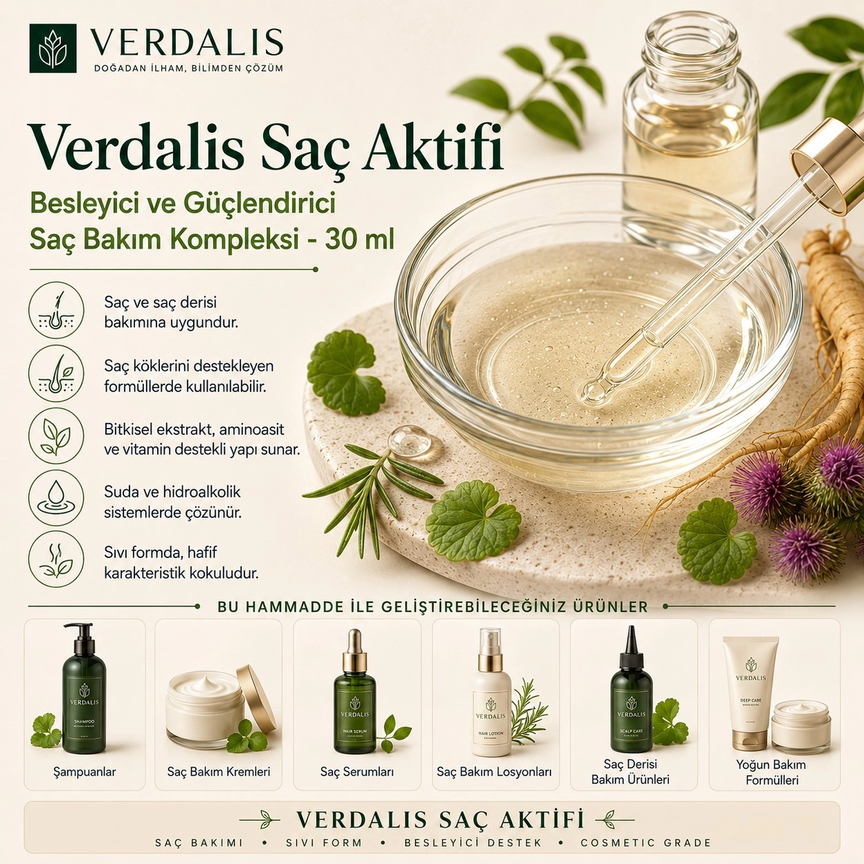 Verdalis Saç Aktifi – Güçlendirici ve Besleyici Saç Bakım Kompleksi - 30 ml