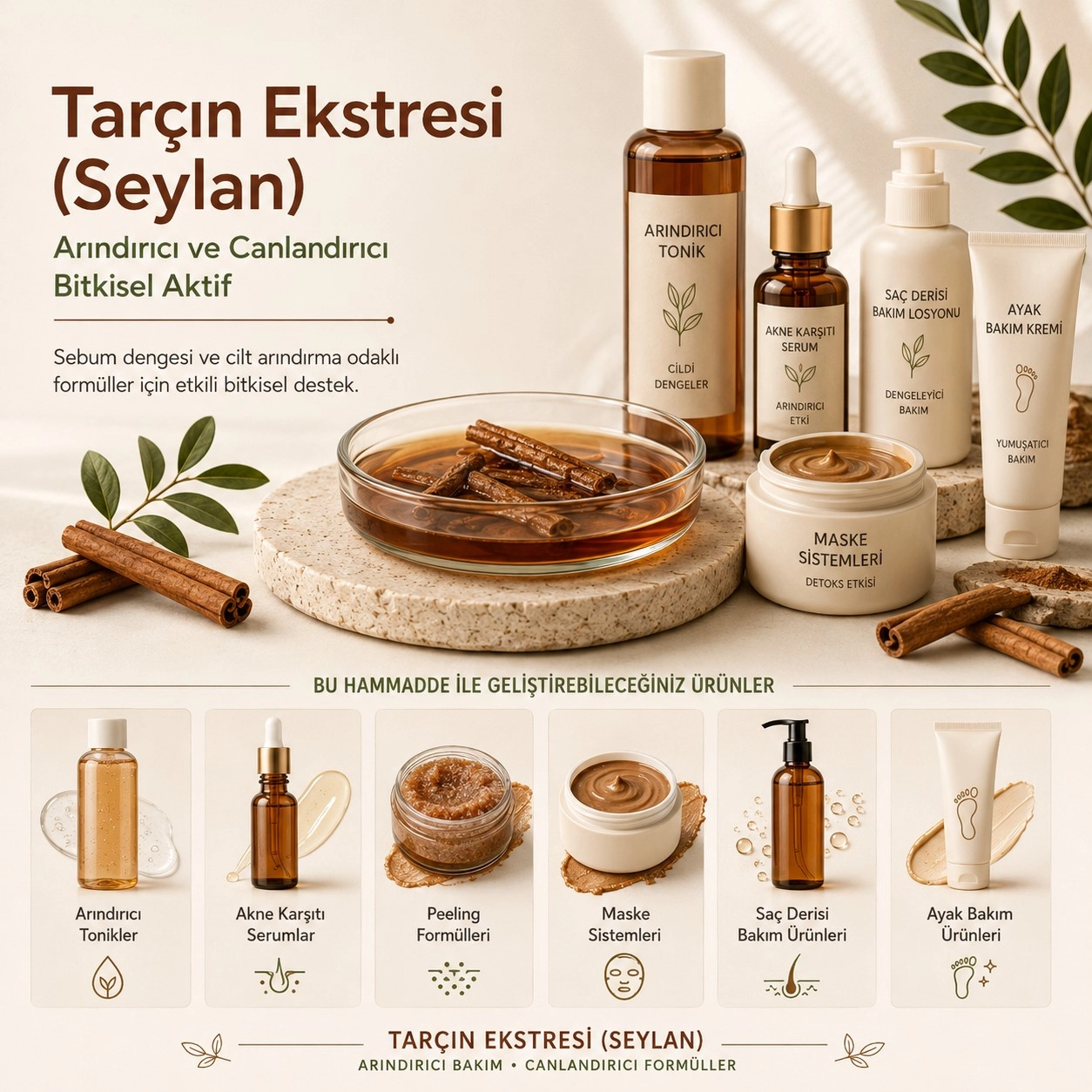Tarçın Ekstresi (Seylan) – Arındırıcı ve Sebum Dengeleyici Bitkisel Aktif
