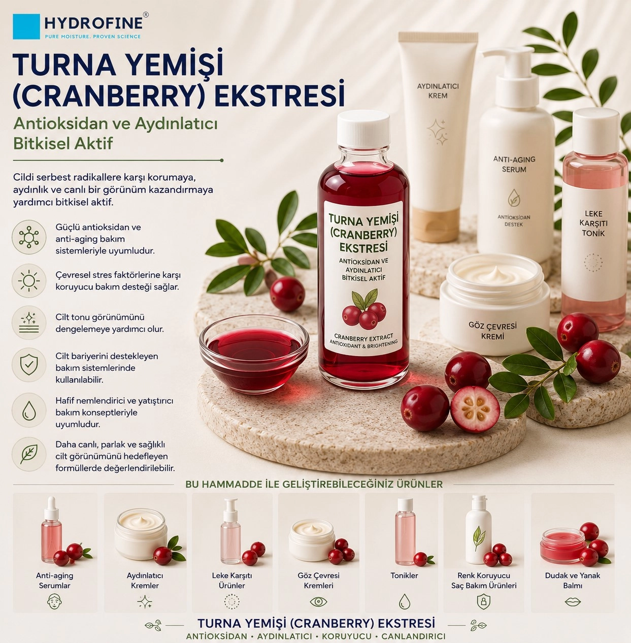 Turna Yemişi (Cranberry) Ekstresi – Antioksidan ve Aydınlatıcı Bitkisel Aktif