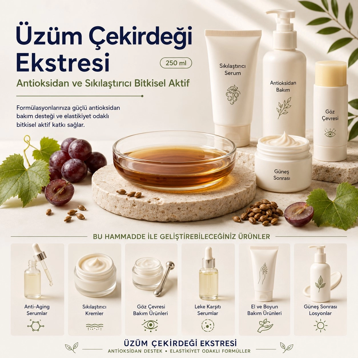Üzüm Çekirdeği Ekstresi – Antioksidan ve Sıkılaştırıcı Bitkisel Aktif - 250 ml