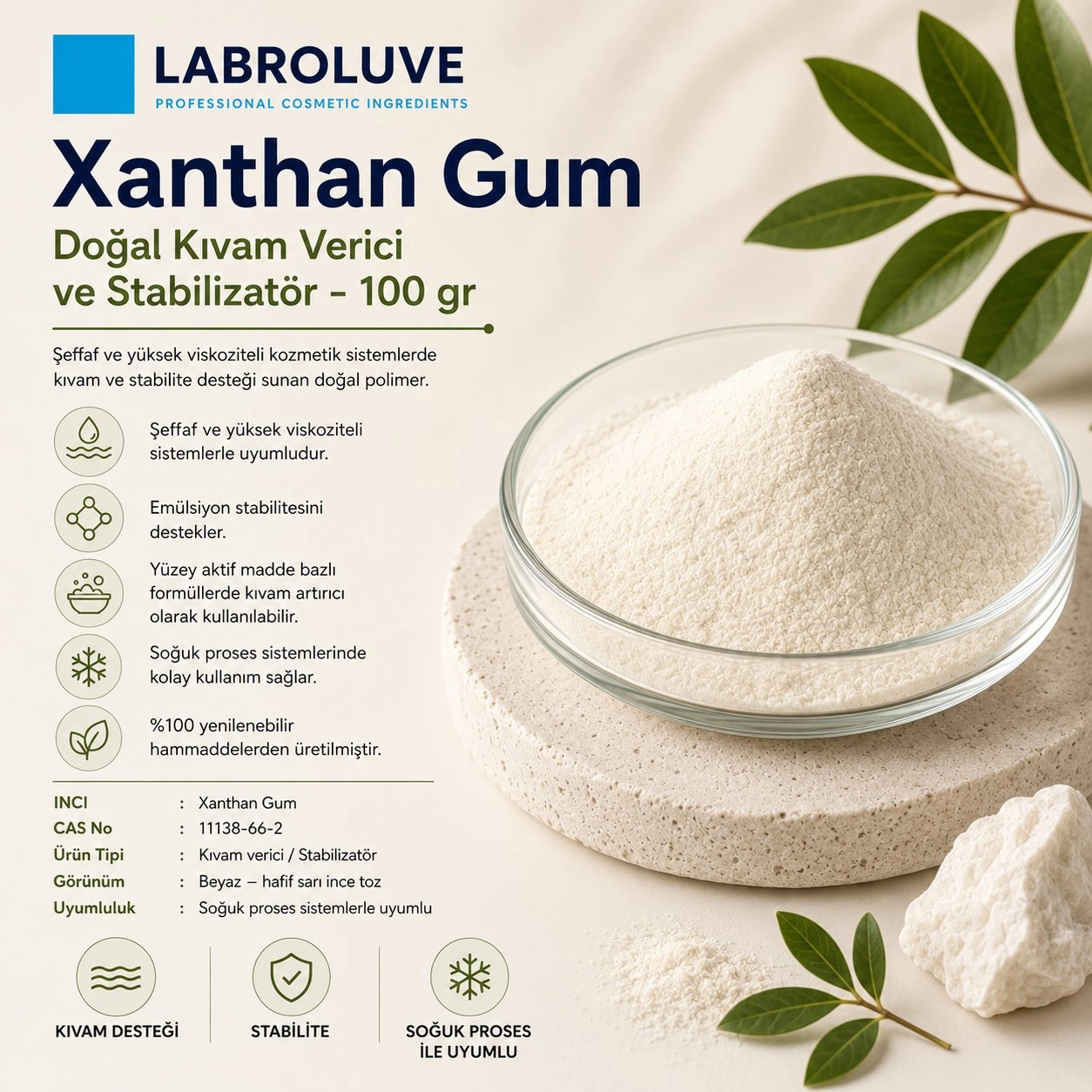 Xanthan Gum – Doğal Kıvam Verici ve Stabilizatör - 100 gr