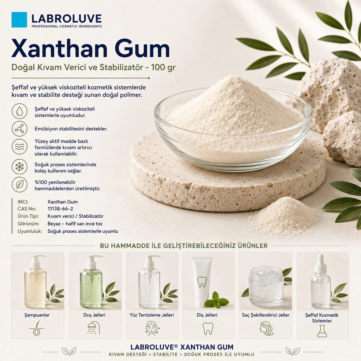 Xanthan Gum – Doğal Kıvam Verici ve Stabilizatör - 100 gr